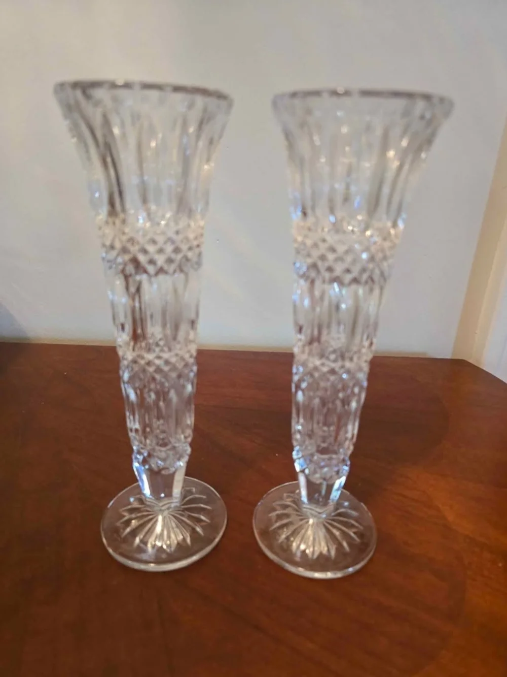 Pair of Vintage Cut Crystal Bud Vases